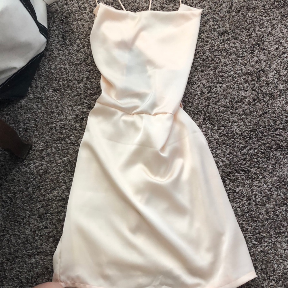 Cowl neck peachy pink mini dress